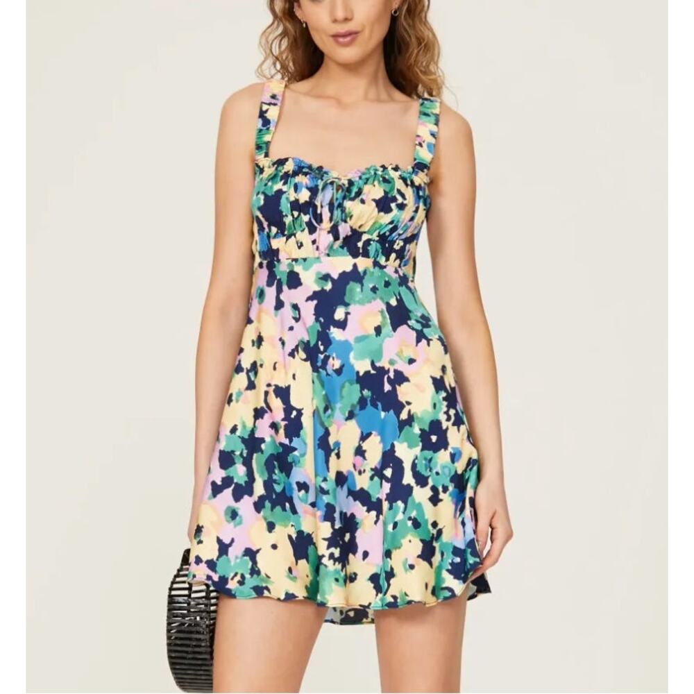 Nicholas Blue Pink Floral Mini Dress Size 18 Sundress Y2K Vacation Designer $365 - Picture 2 of 10